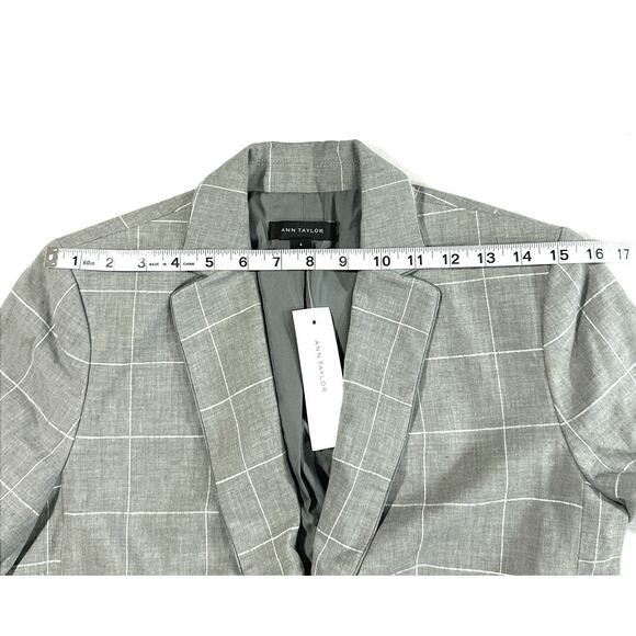 Ann Taylor Women’s Size 4 Linen Blend Gray Windowpane Plaid One Button Blazer - Picture 4 of 8
